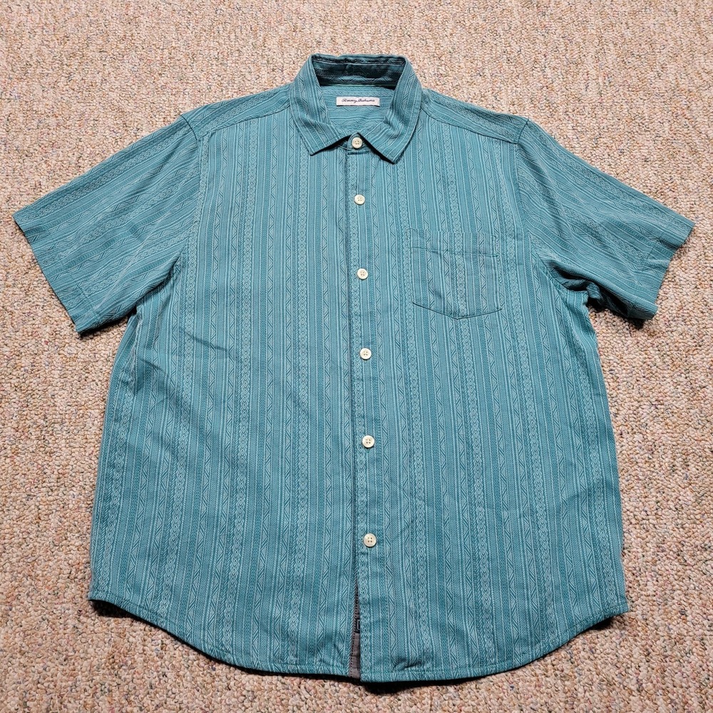 Tommy Bahama Shirt Men Large Silk Floral Hawaiian Aloha Camp Tropical Beach Tiki